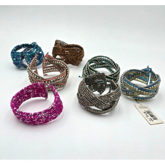 Boho Chic Seed Bead Wire Cuff Bracelets Multicolor Festival Jewelry Lot of 7 - Picture 10 of 11